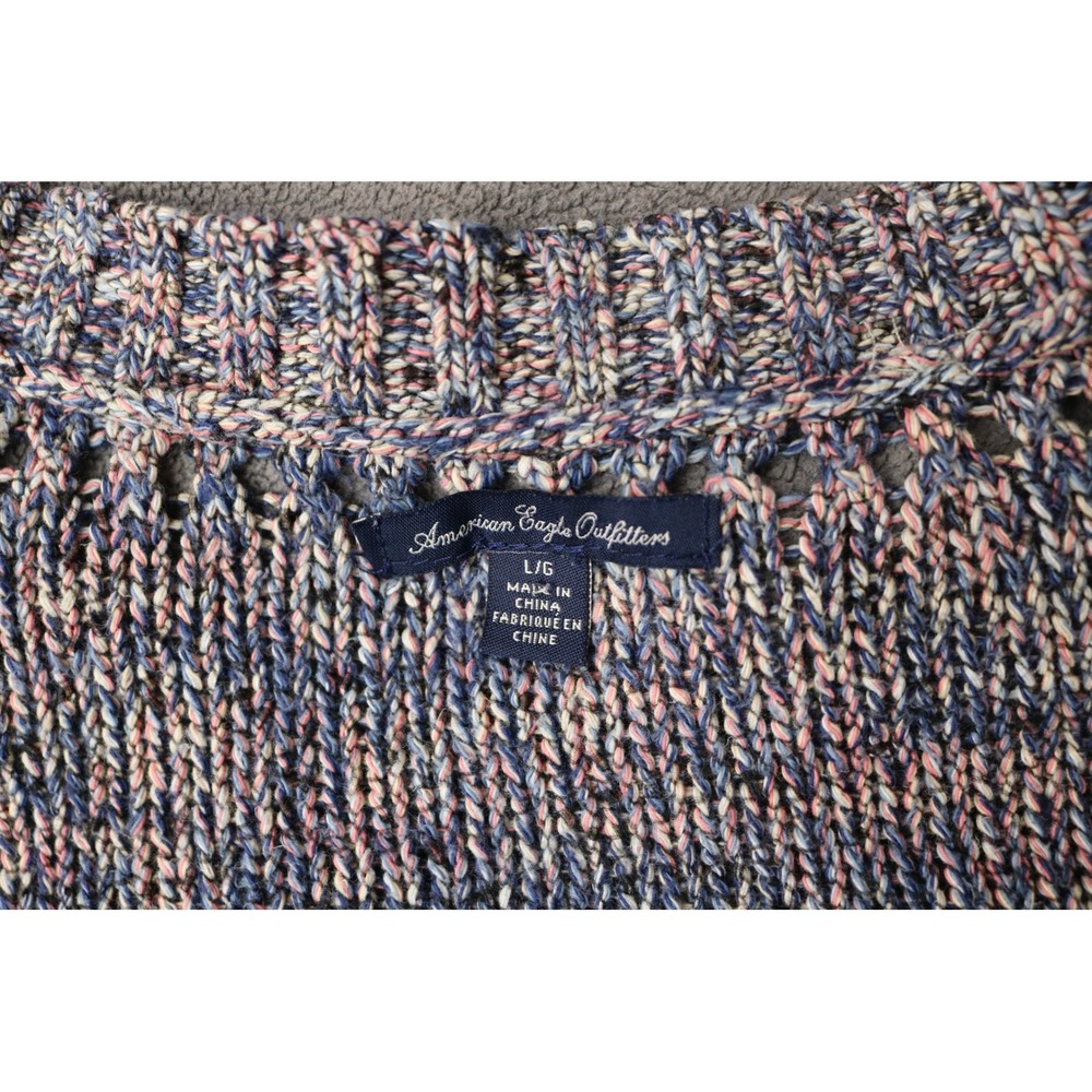 AMERICAN EAGLE Sweater Marled Knit Button Cardigan Women Large Blue Pink Crochet - Picture 7 of 11